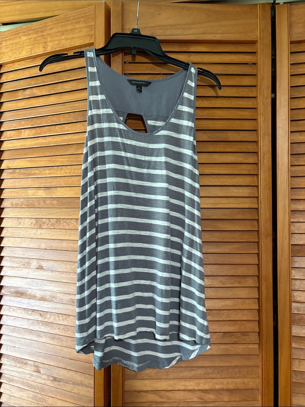 Banana Republic Factory Gray and White Striped Keyhole Tank
